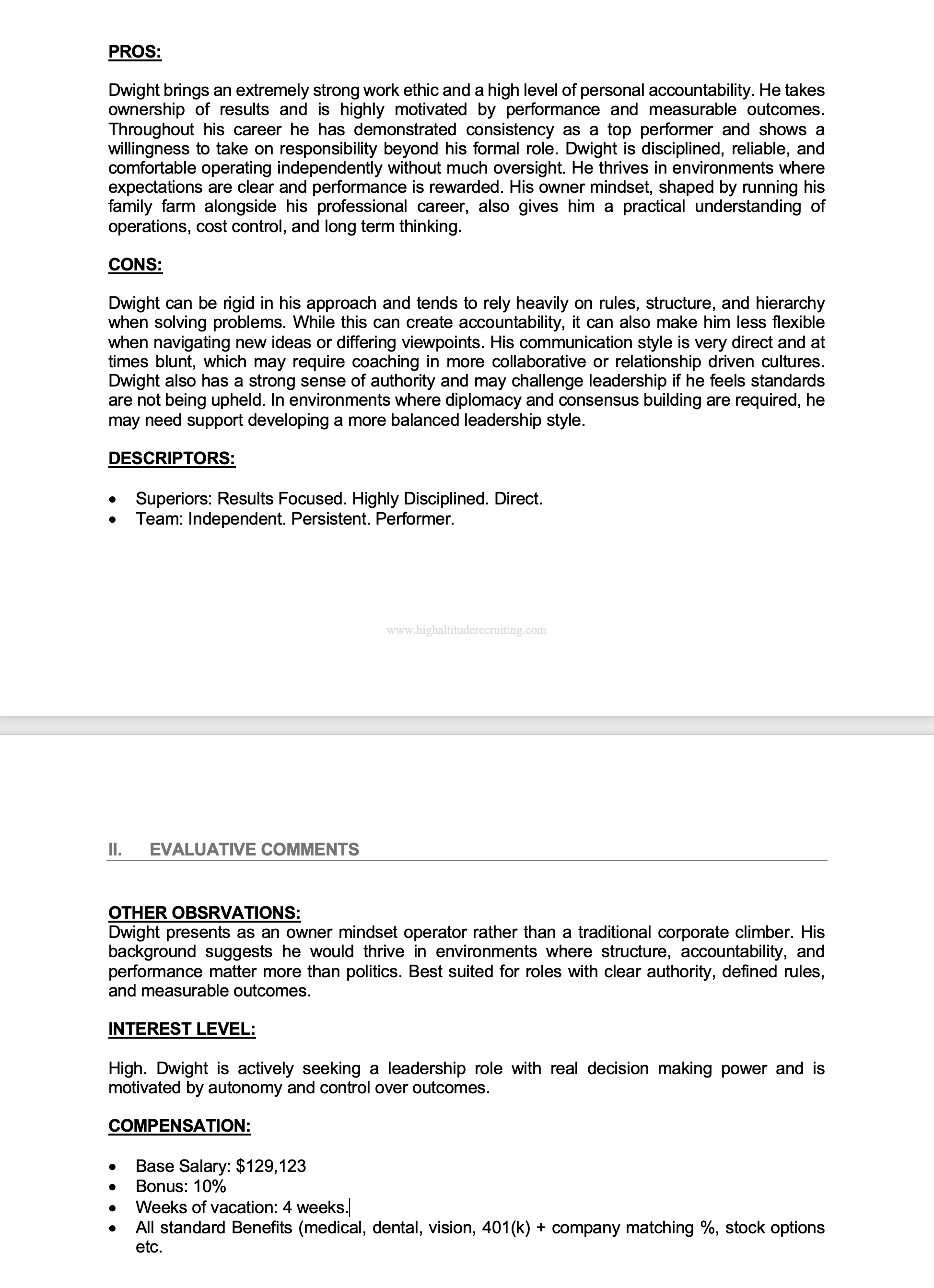 Candidate evaluation page 3